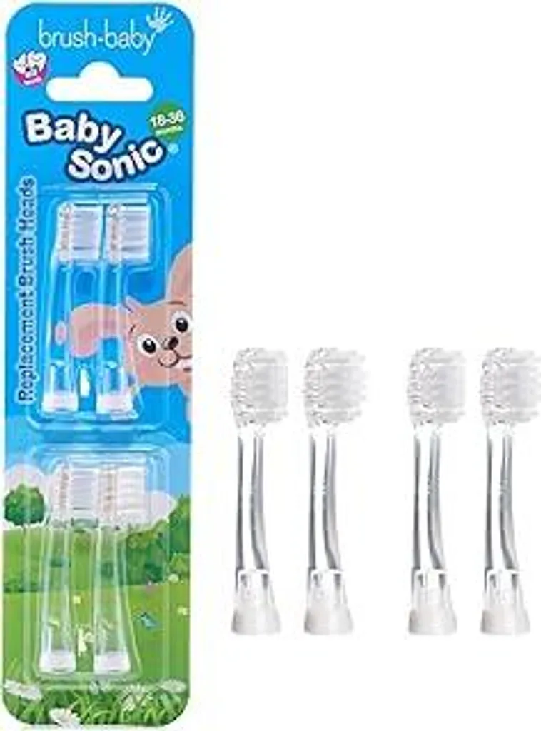 Brush-Baby – Testine di ricambio per spazzolino elettrico BabySonic, 18-36 mesi – Testine morbide e delicate per denti da latte e gengive – Testina per bambini piccoli, senza BPA – Confezione da 4