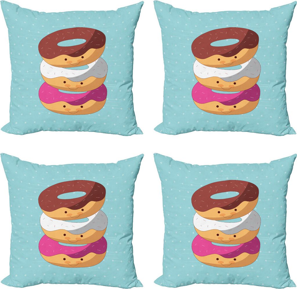 ABAKUHAUS Anime Kissenbezug Set (4 Stück), Kawaii Cartoon Donuts, Moderner Doppelseitiger Digitaldruck, 45 cm x 45 cm, Mehrfarbig