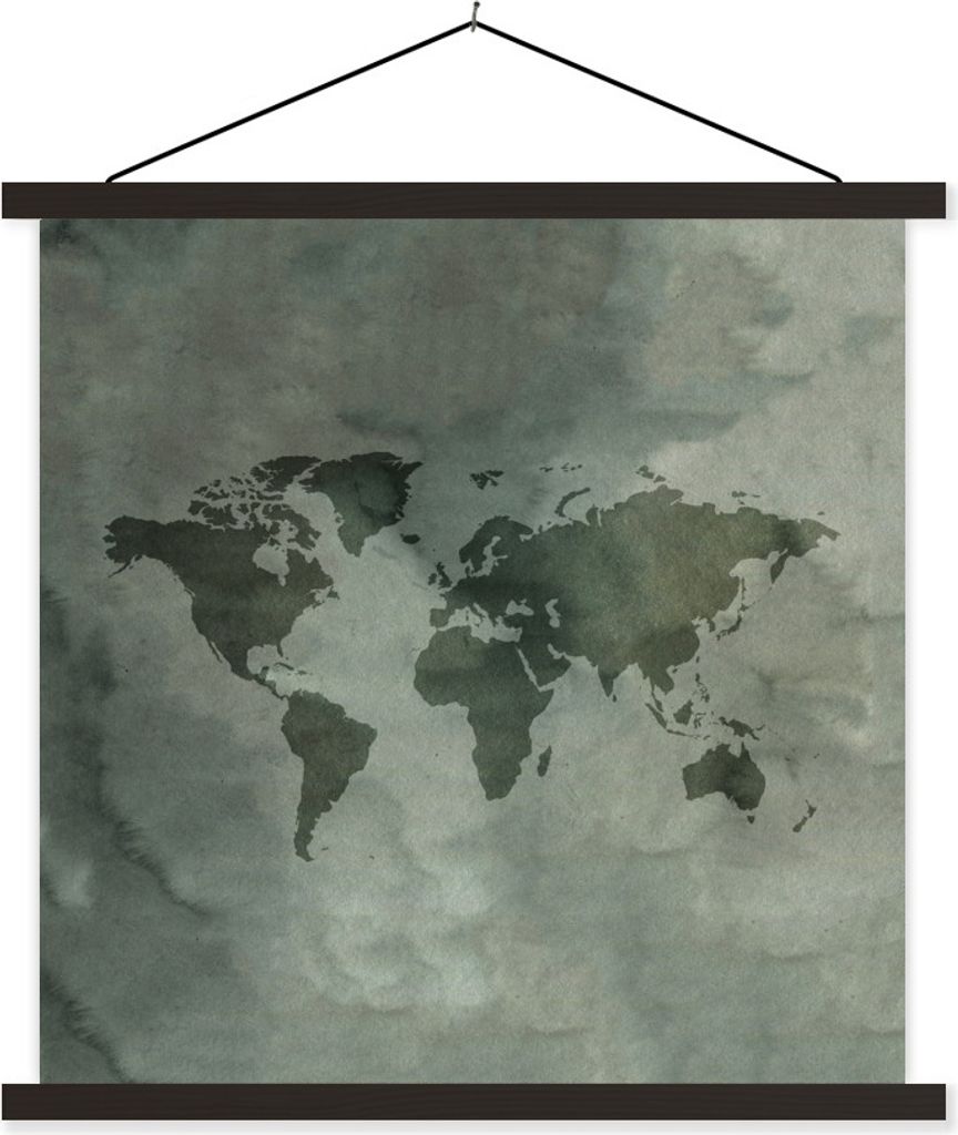 MuchoWow Textilposter Weltkarte - Grau - Einfach 40x40 cm mit schwarzem Rahmen - Fotos