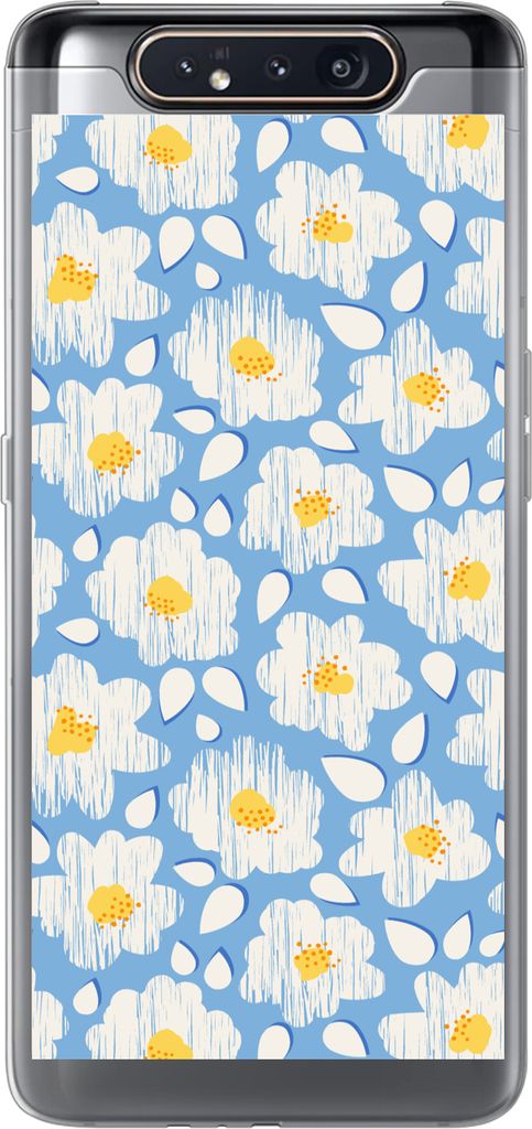 MuchoWow Handyhülle Schutzhülle Hülle für Telefoonhoesje Samsung Galaxy A80 Mädchen - Blumen - Blau - Muster - Mädchen - Kinder - Kinder - ...