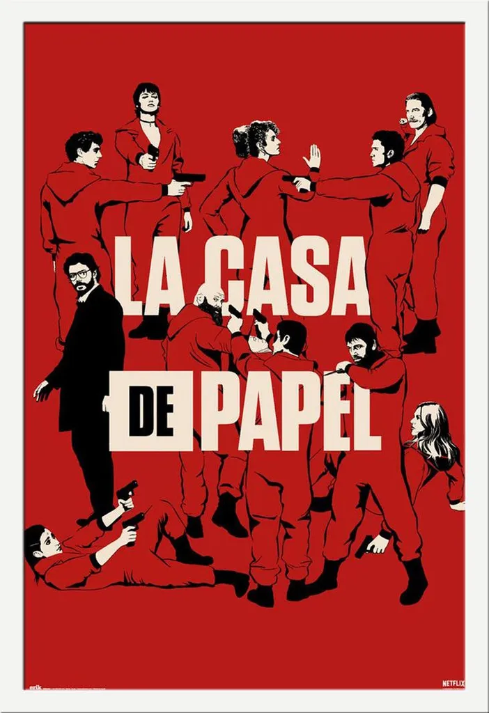 Poster La Casa de Papel encadré blanc pour décoration salon ou home cinéma