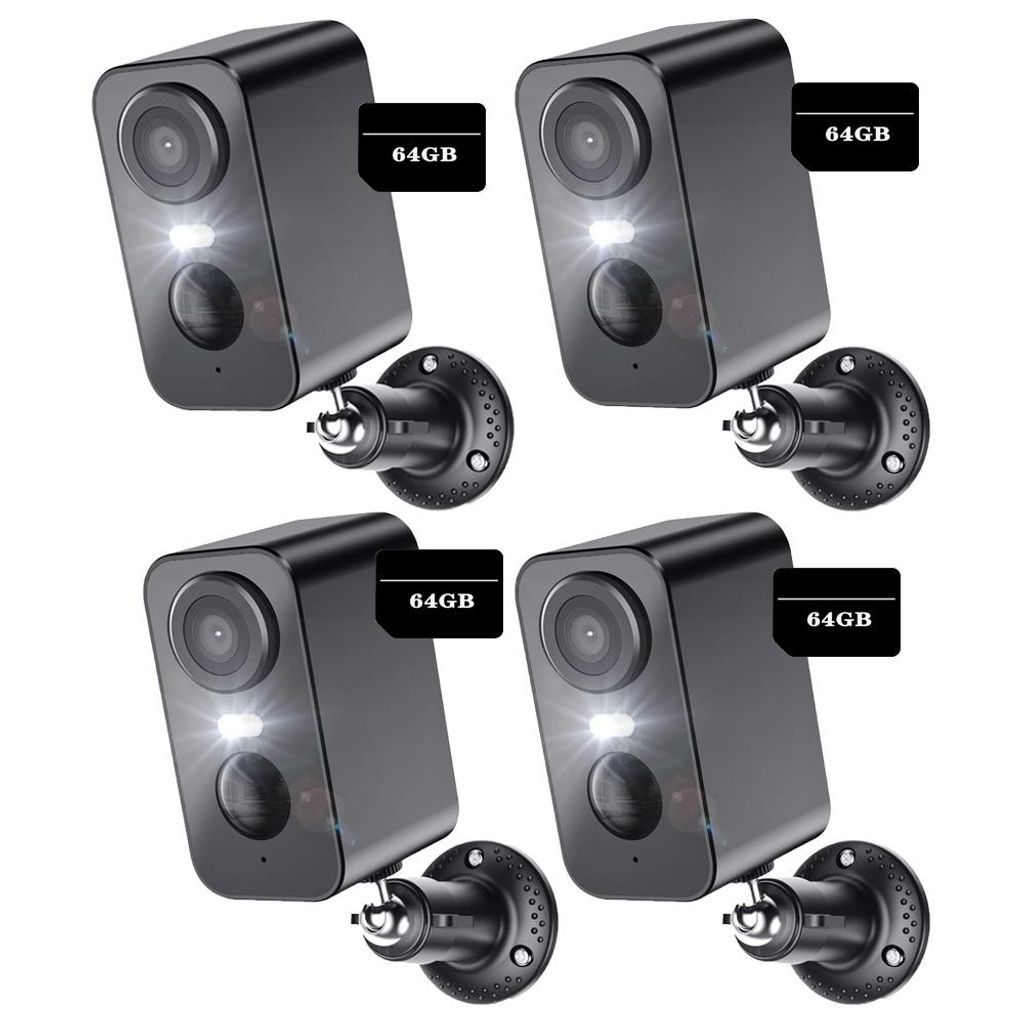4 Stück 3MP WLAN ÜBERWACHUNGSKAMERA AKKU FUNK IP NETZWERK HD AUßEN BEWEGUNGSMELDER 3MP 64GB TF Karte