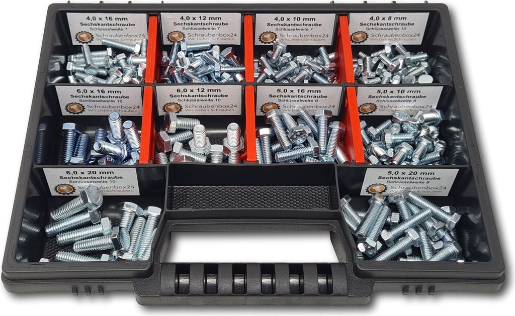 Sechskantschrauben Sortiment M4-M5-M6 // 8mm-20mm 215 tlg. Schraubenbox Vollgewindeschrauben Maschinenschrauben Gewindeschrauben Sechskantschrauben