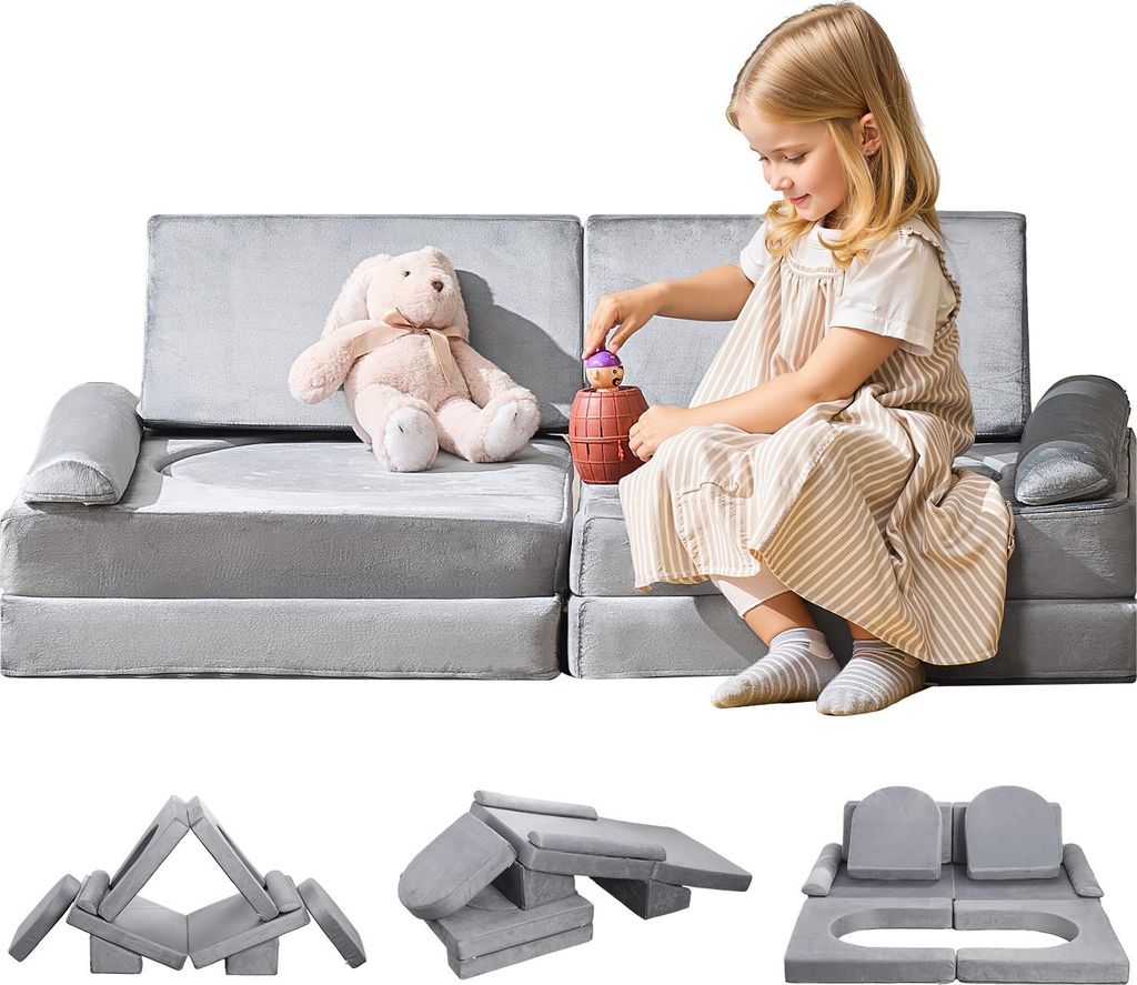 VEVOR Kindersoda 10-tlg Kindersessel modulare Spielcouch Anbausofa Spielcouch-Sofa Kindercouch zum Selbermachen