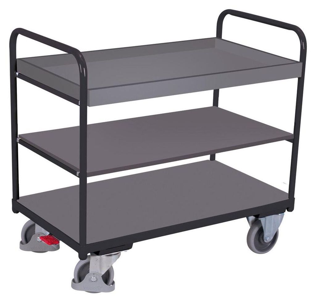 VARIOfit Etagenwagen, niedrig mit 3 Ladeflächen und Rand 1000x600mm Anthrazitgrau RAL 7016