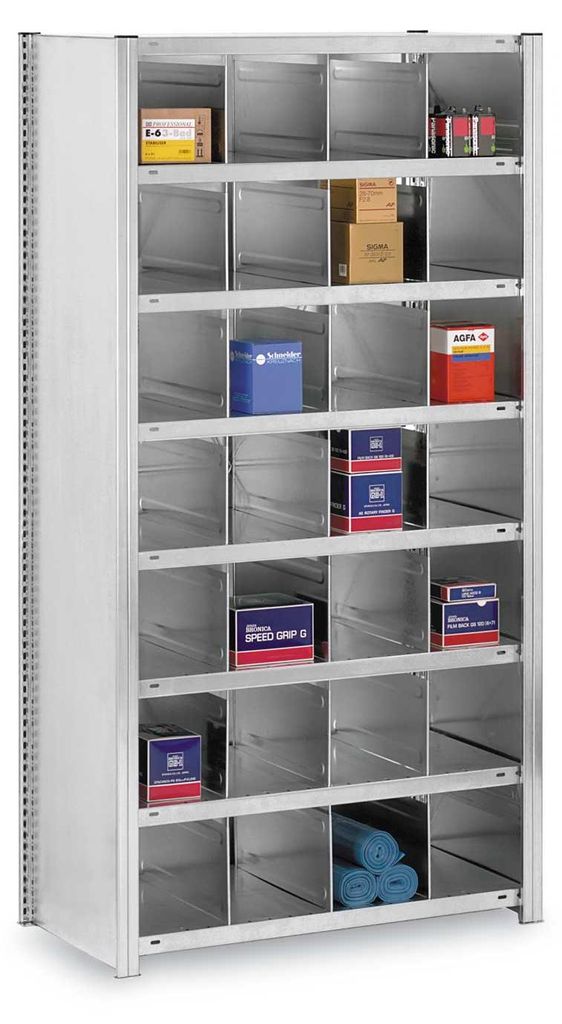 PROREGAL Kleinteileregale Stecksystem MAGNUS Germany | HxBxT 200x100x50cm | 7 Ebenen | mit 28 Fächern | Fachlast 200kg | Verzinkt