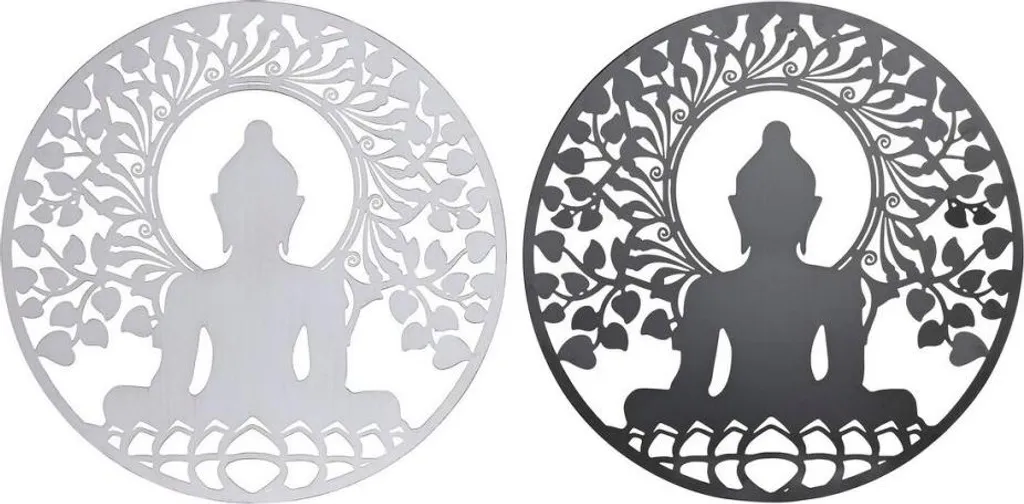 Décoration Murale Zen Salon Chambre Bouddha Métal 60 cm Lot de 2 Unités