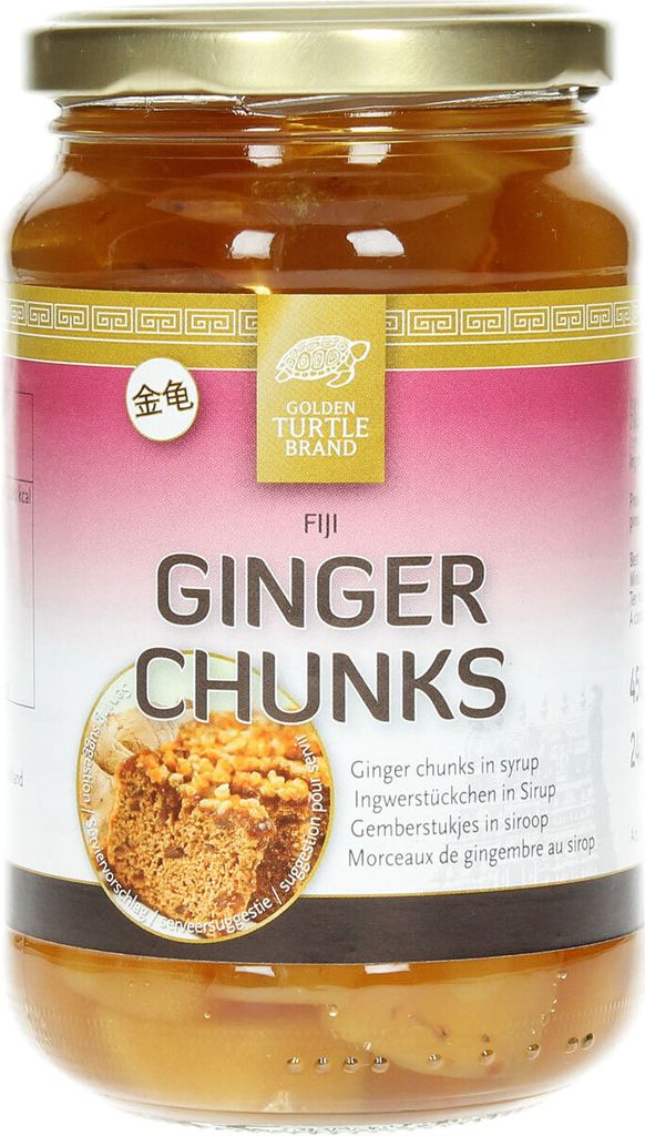 GOLDEN TURTLE Ingwerstücken in Sirup (450g / 240g ATG) | Fiji Ginger chunks in Syrup | Gember