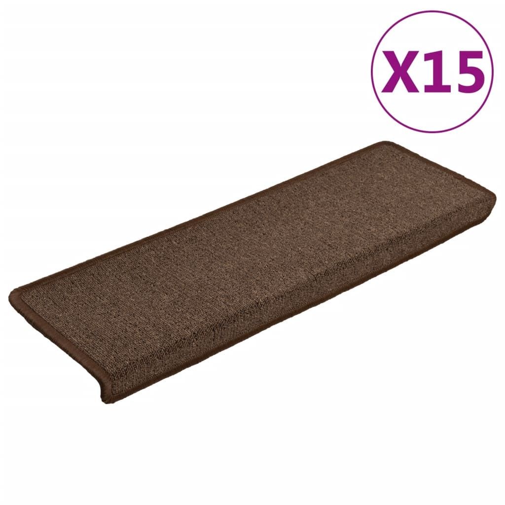 vidaXL Koberčeky na kroky 15 kusov 65x21x4 cm Hnedé Obrázok produktu 
