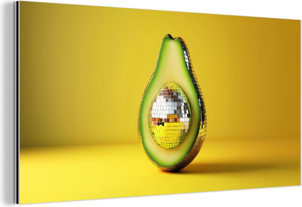 MuchoWow Wanddekoration Metall Metallbild Wandkunst 120x60 cm Avocado - Discokugel - Gelb - Glitzer MuchoWow Aluminium Gemälde - Metalbilder