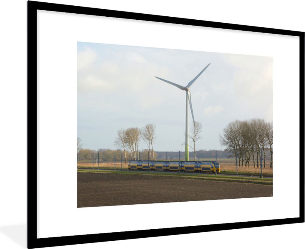 MuchoWow Gerahmtes Poster Ein Zug mitten auf der Wiese 90x60 cm - Poster mit Schwarzem Bilderrahmen Wandposter Rahmen Foto Bilder - Wanddekoratio...