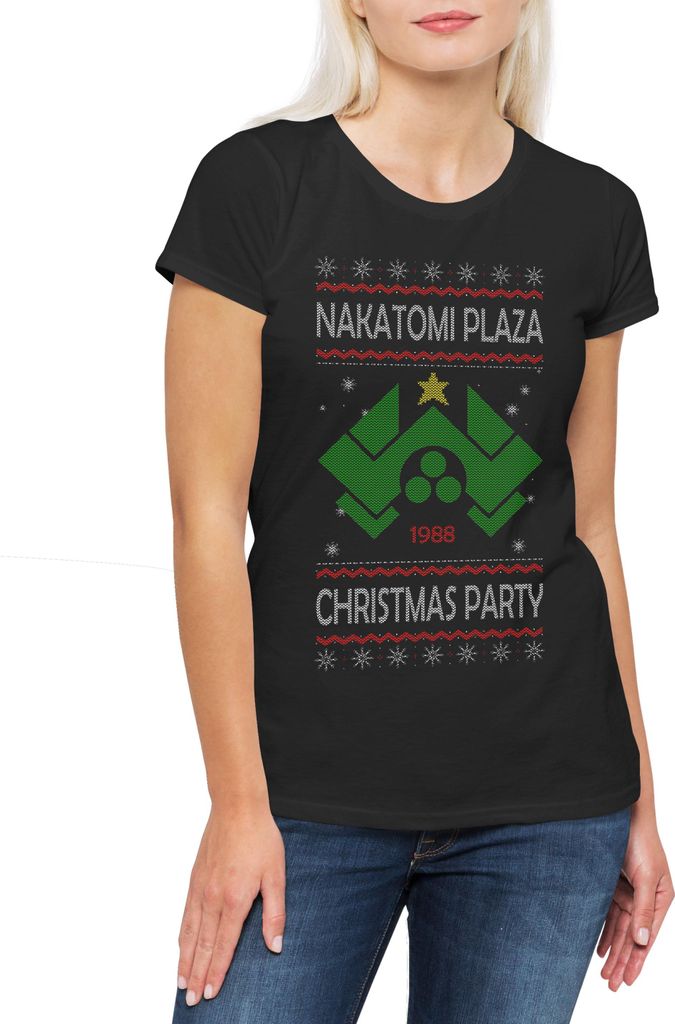 Urban Backwoods Nakatomi Plaza Christmas, Damen T-Shirt, Farbe: Schwarz, Größe: S