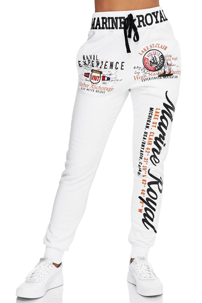 Damen Jogginghose | 100 % Baumwolle | Marine 512 Weiß XL