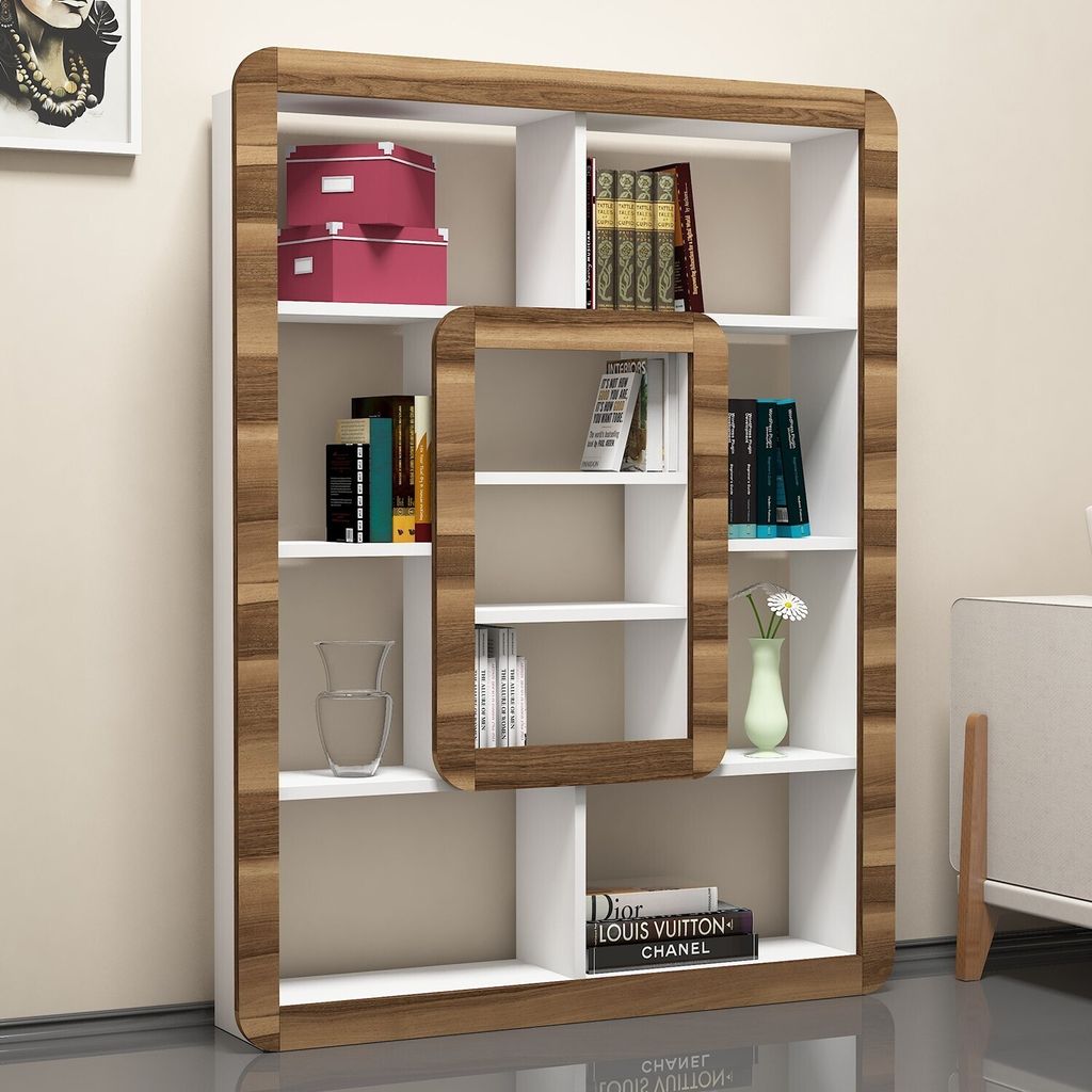 Skye Decor, Orkide- Orkide ALS, Weiß,,Nussbaumfarbe, Bücherregale, 140x108,4x21,8 cm, 100% Melaminbeschichtete Partikelplatte