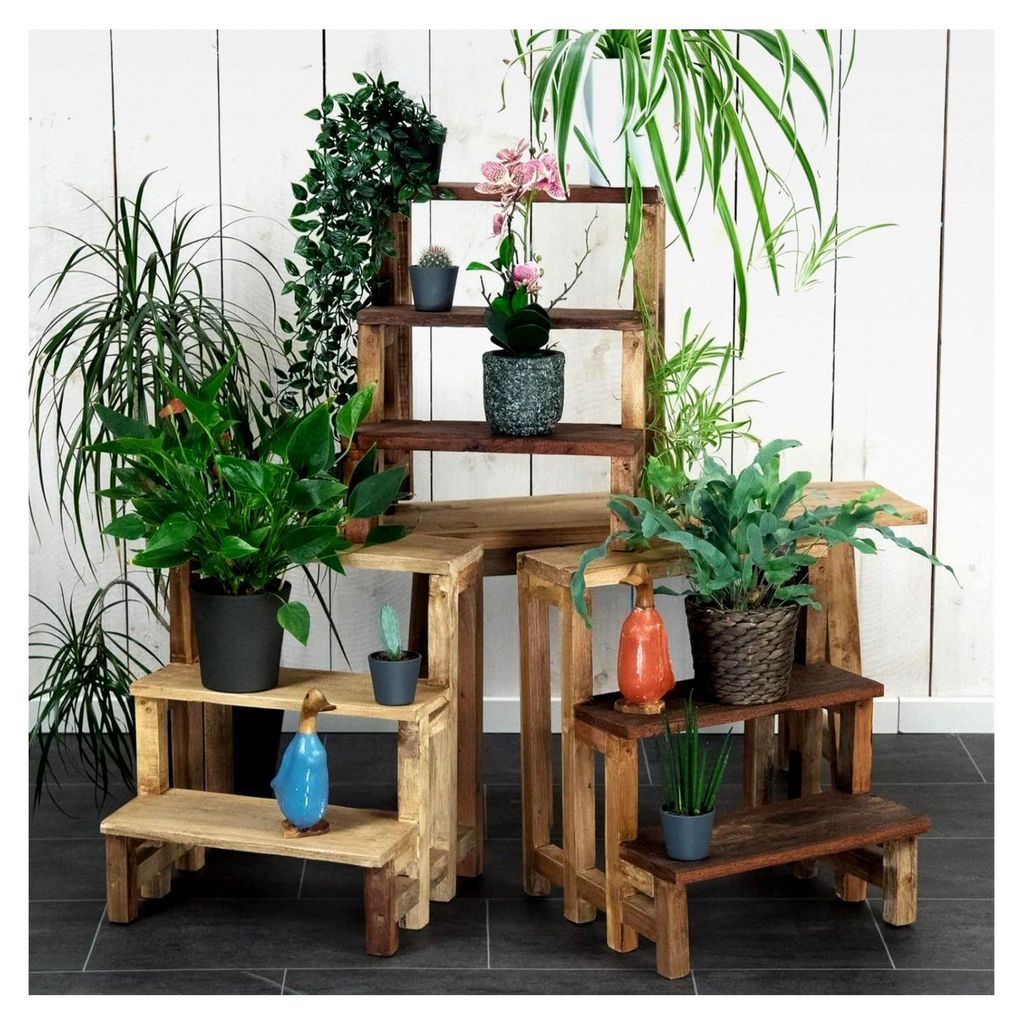 Pflanzentreppe aus Mahagoni | 3 Ebenen, 46x40 cm