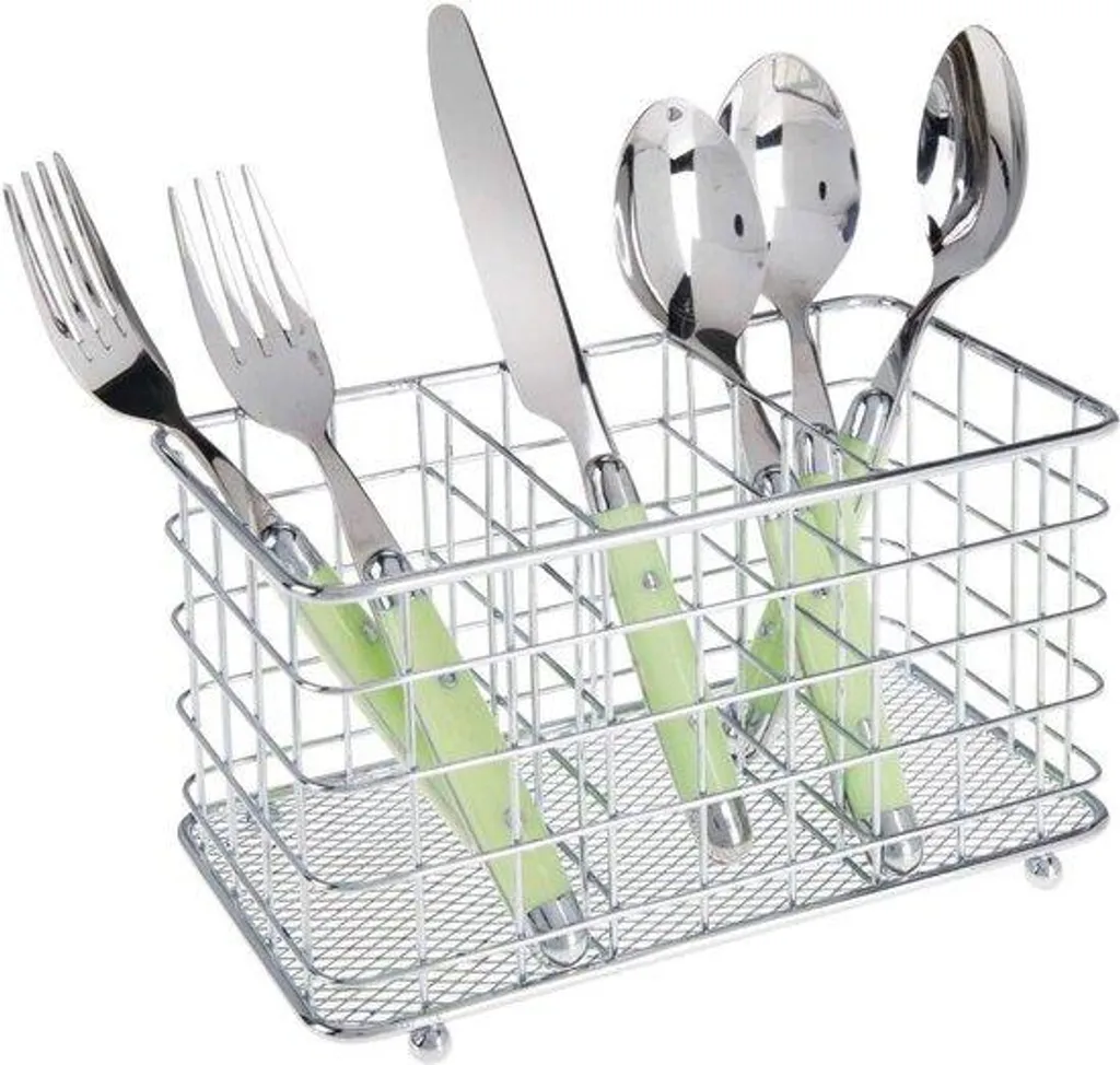 Organisateur de couverts chromé robuste avec 3 bacs de rangement inox
