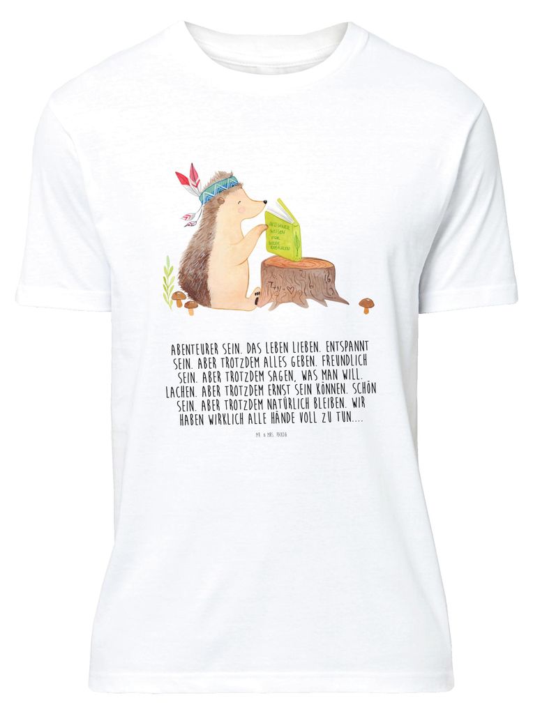 Mr. & Mrs. Panda T-Shirt Igel Federschmuck - Weiß - Geschenk, Abenteuer, Tiere, oberteil, Tshirt, Lustiges, S, Lagerfeuer, Indianer, Camping, Shirt