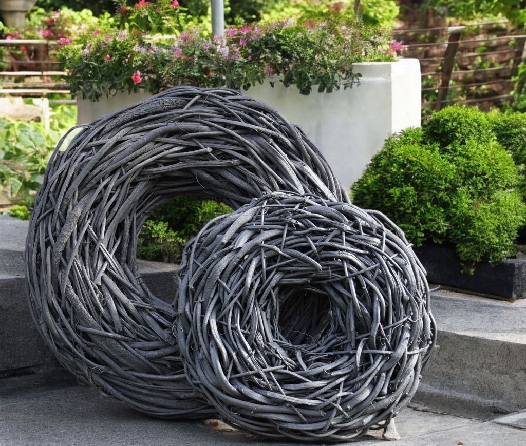 Rustikaler Lianen-Kranz in schwarz 65 cm – Handgefertigte Outdoor-Deko