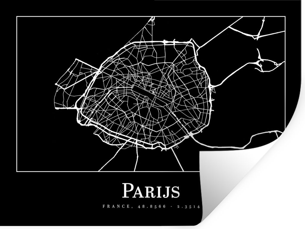 MuchoWow Wandtattoo Wandsticker Wandaufkleber Paris - Karte - Stadtplan 120x90 cm Selbstklebend und Repositionierbar - Aufkleber