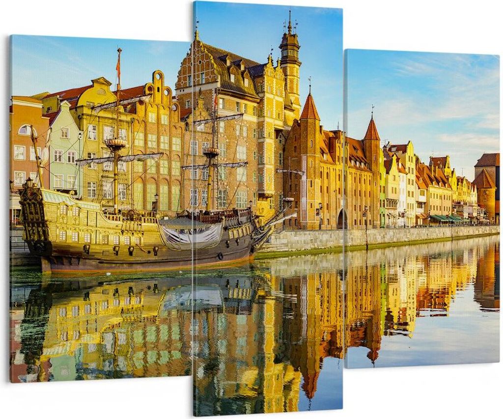 Bild auf Leinwand - Leinwandbild - Schiff Fluss Architektur Geschichte - 130x100cm - Wand Bild - Wanddeko - Leinwanddruck - Bilder - Kunstdruck - L...