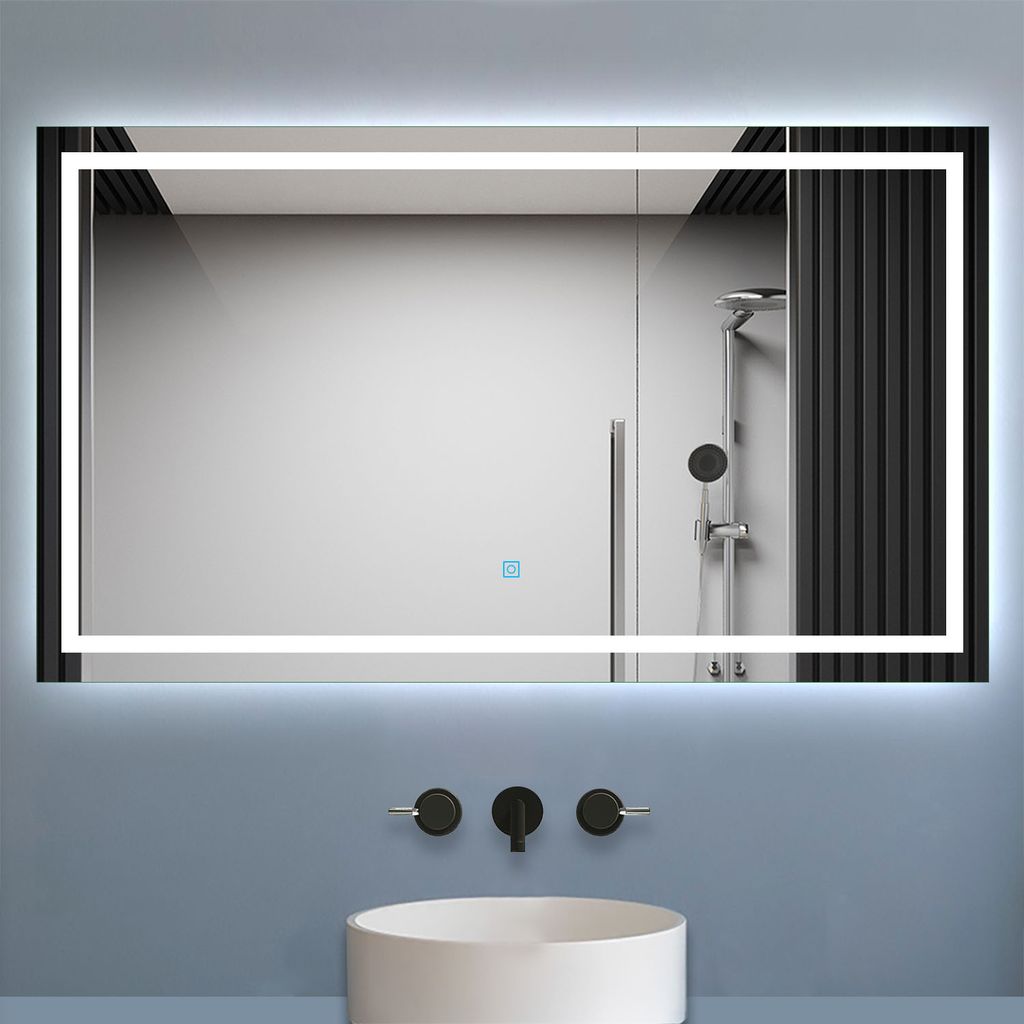 Badspiegel mit LED Beleuchtung Licht und Uhr - AQUABATOS