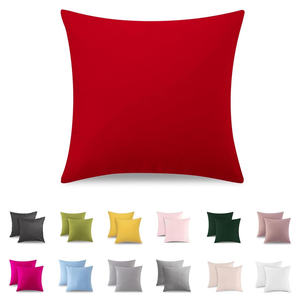 Set mit 2 Kissenbezügen 40x40 cm – 100 % Baumwolle, rot. Weiche und hypoallergene Kissenbezüge, -, mit Reißverschluss, geeignet für Allergiker.