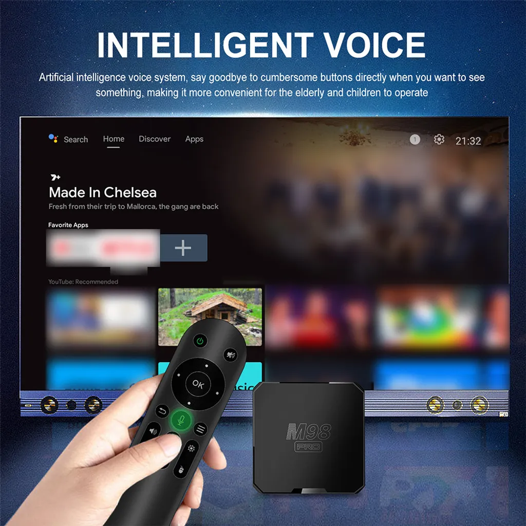M98PRO TV Box Android 4K UHD avec télécommande vocale et WiFi 2,4 GHz - 11