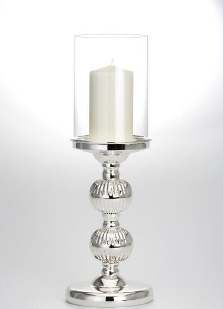 Windlicht Oriental versilbert und anlaufgeschützt mit Klarglas (H 36 x D 12 cm), hochwertiges Qualitäts Windlicht