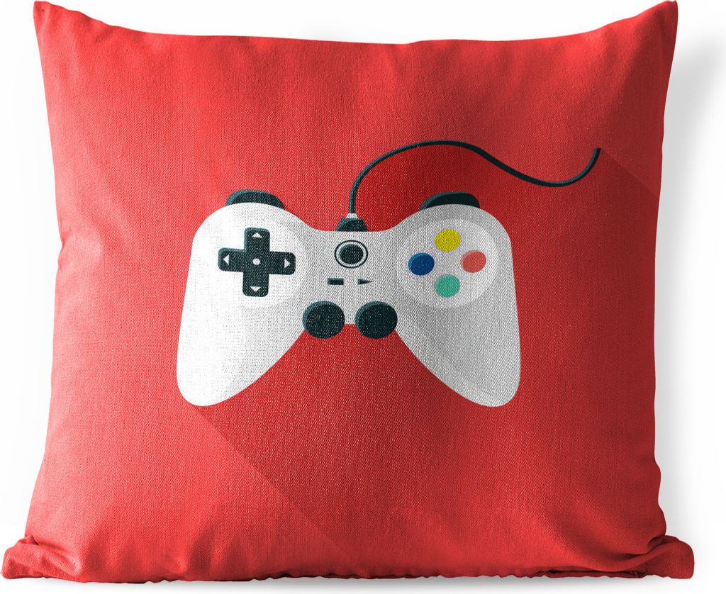 MuchoWow Outdoor Kissen - Controller - Spiele - Rot - 40x40 cm - Wetterfest - Lounge Kissen - Kopfkissen - Interieur - Polster mit Bild
