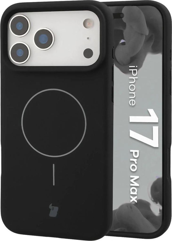 Silikon Handyhülle mit Magnetring für iPhone 17 Pro Max, Bizon Soft Case Magnetic, Schwarz
