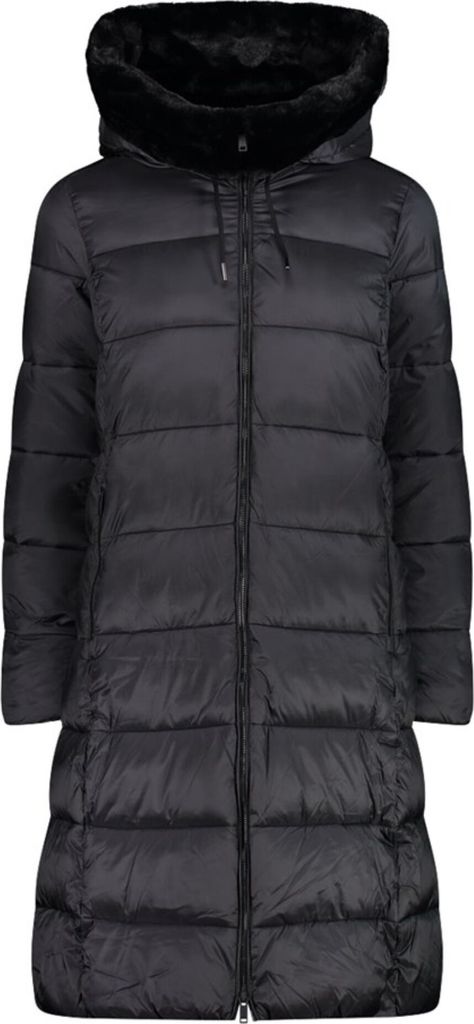 Damen Winterjacke, lang geschnitten, mit Kapuze, aus Synthetik, Schwarz, Modell 32K3086FU901