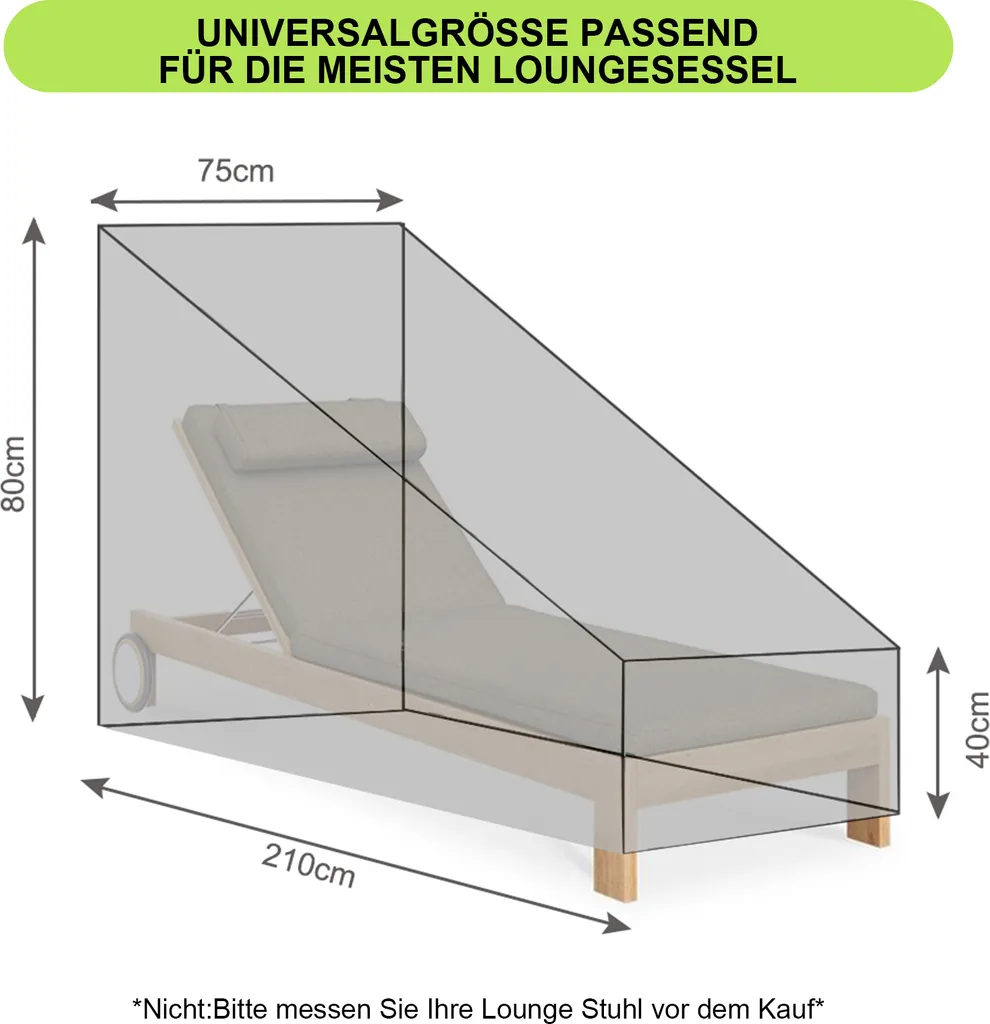 Copri Lettino Giardino Impermeabile 210D Oxford Nero 210x75x80cm - 9