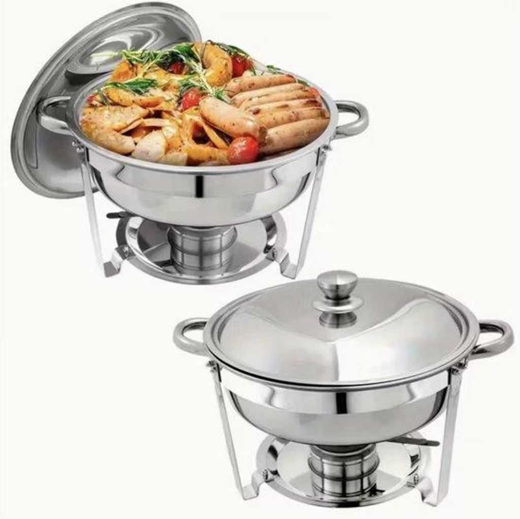 2-teilige RVS Buffetwärmer | Runde Chafing Dish mit Nahrung- und Wasserbehälter | Buffetwärmer für Festlichkeiten und Catering