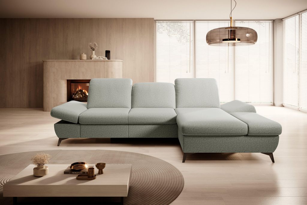 Masseno Ecksofa FELICE R-S mit Schlaffunktion L-Form, Sofa mit Bettkasten, Wohnzimmersofa, Couch, Soffa, Bettsofa, Couchgarnitur- Grau, MATANA 01