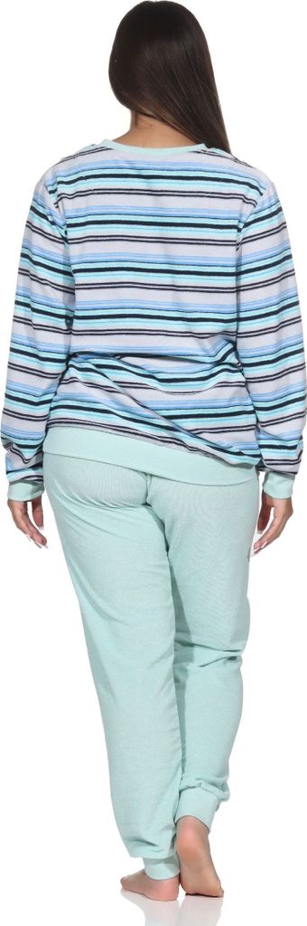 Normann Damen Frottee Schlafanzug mit Bündchen in edler Streifenoptik ; türkis , 36-38