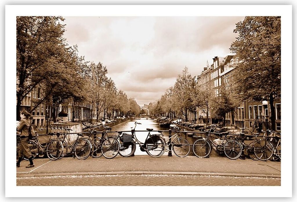 Poster - Poster ohne Rahmen - Kanal Fahrräder Amsterdam Zentrum - 91,5x61 cm - Wand Bild - Wanddeko - Wandbilder - Kunstposter - Wandposter - Bild...