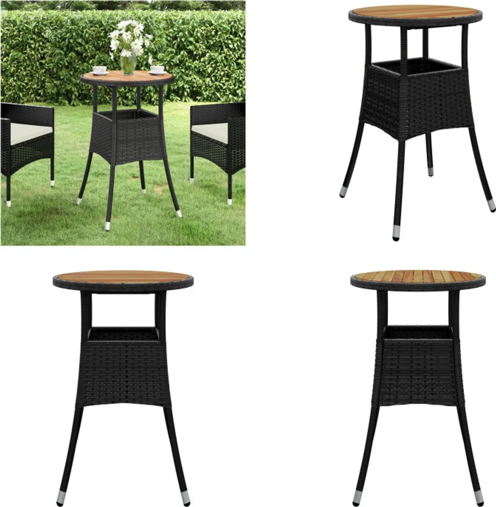 vidaXL Tavolo da giardino Ø60x75 cm in legno di acacia e poly rattan nero - Tavolo da giardino - Tavoli da giardino - Tavolo da pranzo da giardino - Tavolo da pranzo per esterni
