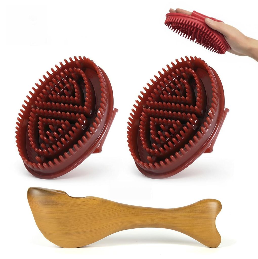 Das 2-teilige Meridianbürsten-Set von Braun, bestehend aus einem Gua-Sha-Massagegerät und einer Meridian-Massagebürste aus Holz, lindert Müdigk...