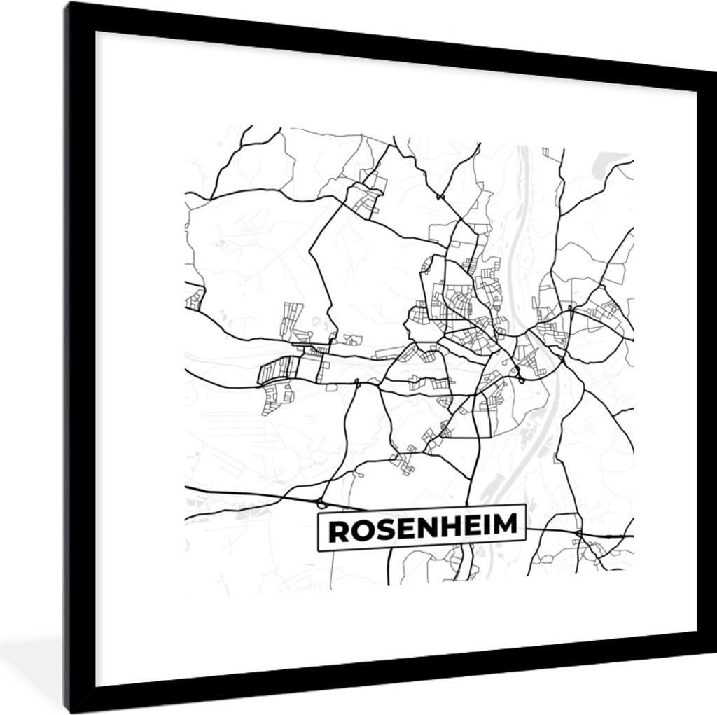 MuchoWow Gerahmtes Poster Karte - Rosenheim - Stadtplan 40x40 cm - Poster mit Schwarzem Bilderrahmen Wandposter Rahmen Foto Bilder - Poster - Pla...