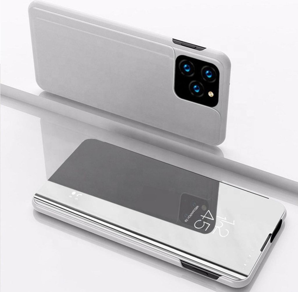 Handyhülle für Apple iPhone 13 Pro Smart Cover Schutzhülle Clear View Case Silber