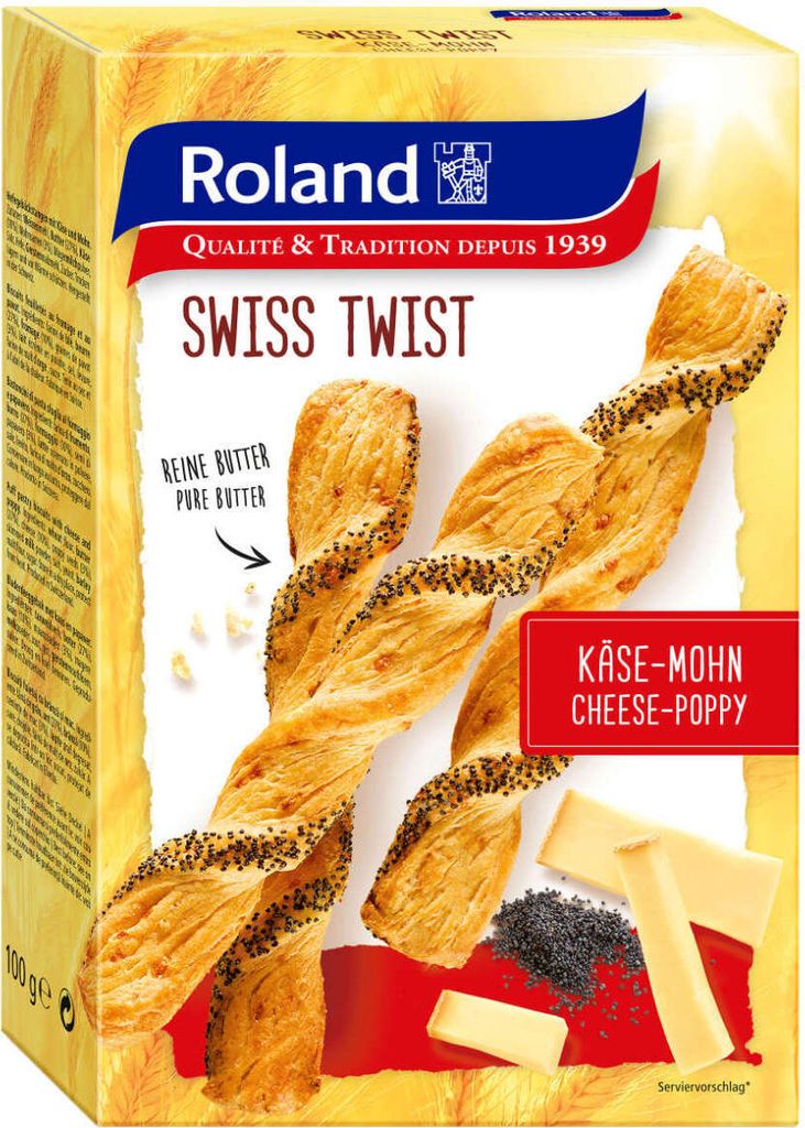 Roland Swiss Twist Käse Mohn Stangengebäck aus Blätterteig 100g