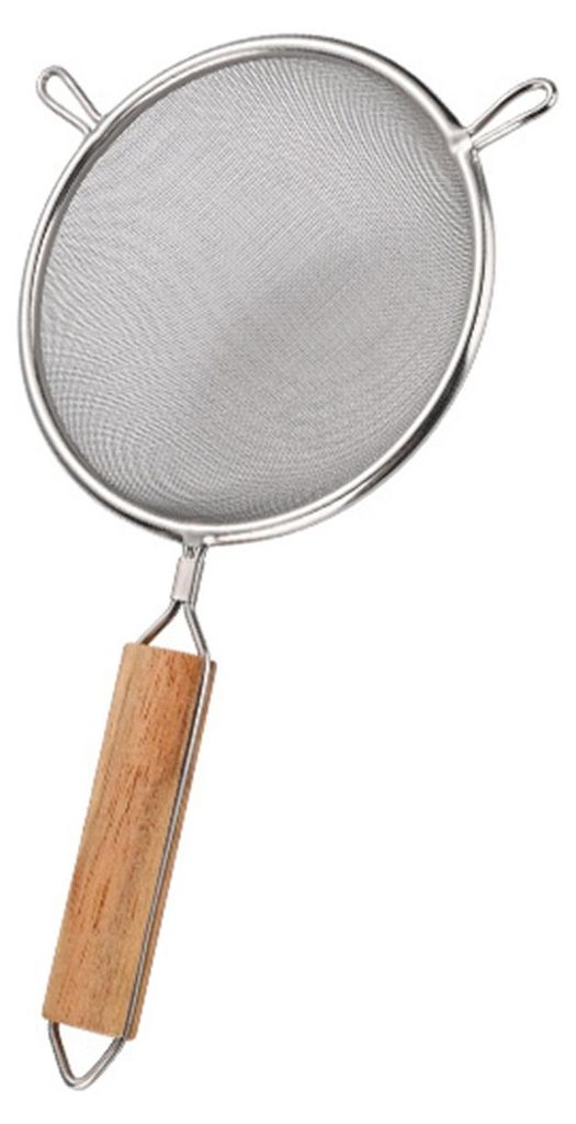 Edelstahlsieb mit Holzgriff, feinmaschiges Sieb zum Mehlsieben und Ölfiltern, Küchensieb in verschiedenen Größen