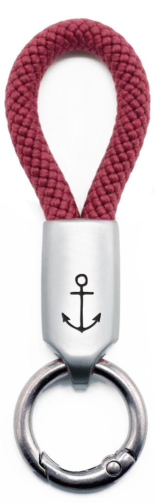 GIPFELWELLE Handgemachter Edelstahl Schlüssel Anhänger mit Gravur Kette Ring Paracord 6 mm Segeltau, Damen Herren, Anker, Weinrot, Silber
