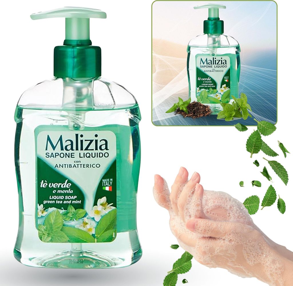 Malizia Flüssigseife mit Pumpe - Grüner Tee und Minze 300 ml