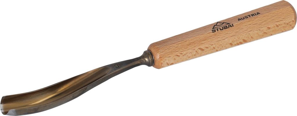 STUBAI Stemmeisen Stechbeitel Serie 52 - Form 20 | Gebogenes Hohleisen 12 mm, mit Holzgriff, für Figurenarbeiten, Profilleisten, Darstellung von w...
