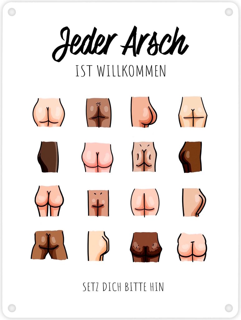 Jeder Arsch ist Willkommen WC Metallschild in 15x20 cm Produktbild 