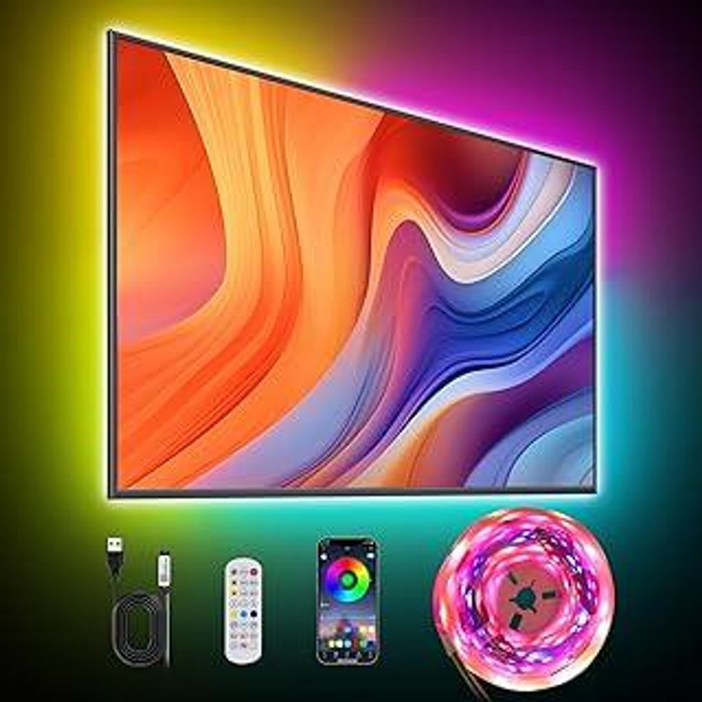 RGB+IC LED Strip 3 m, mit App-Steuerung und Upgrade 2.4G RF Fernbedienung, LED TV Hintergrundbeleuchtung for 45 bis 65 zoll TVs, Sync mit Musik, US...