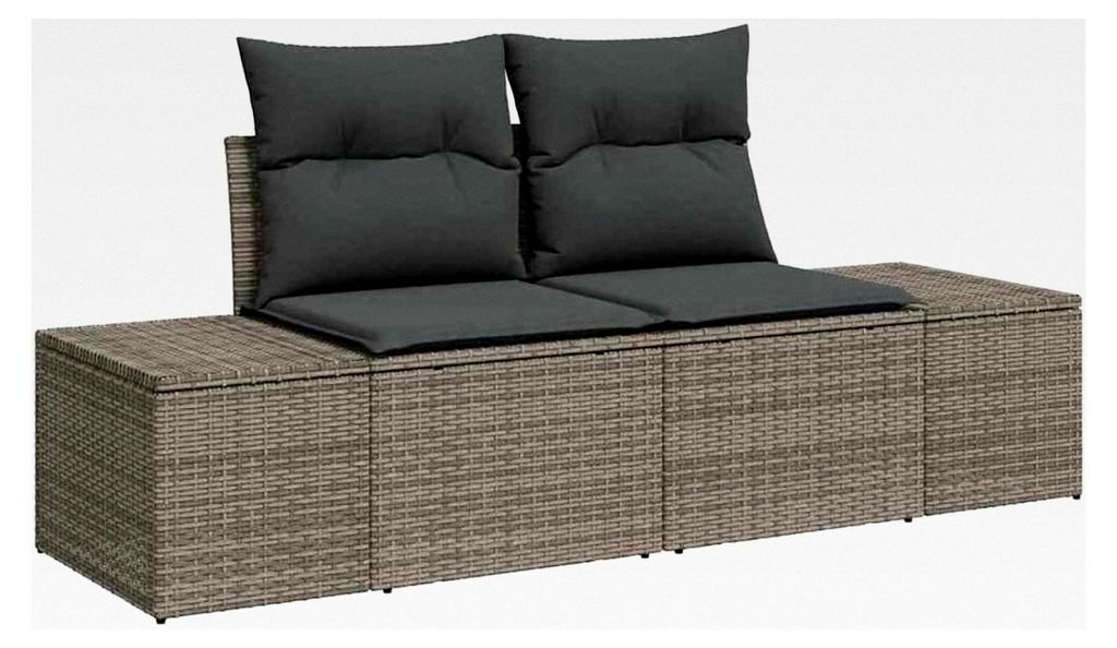 7-teiliges Garten-Sofa-Set mit Kissen in Grau aus Poly-Rattan und Akazienholz für den Außenbereich