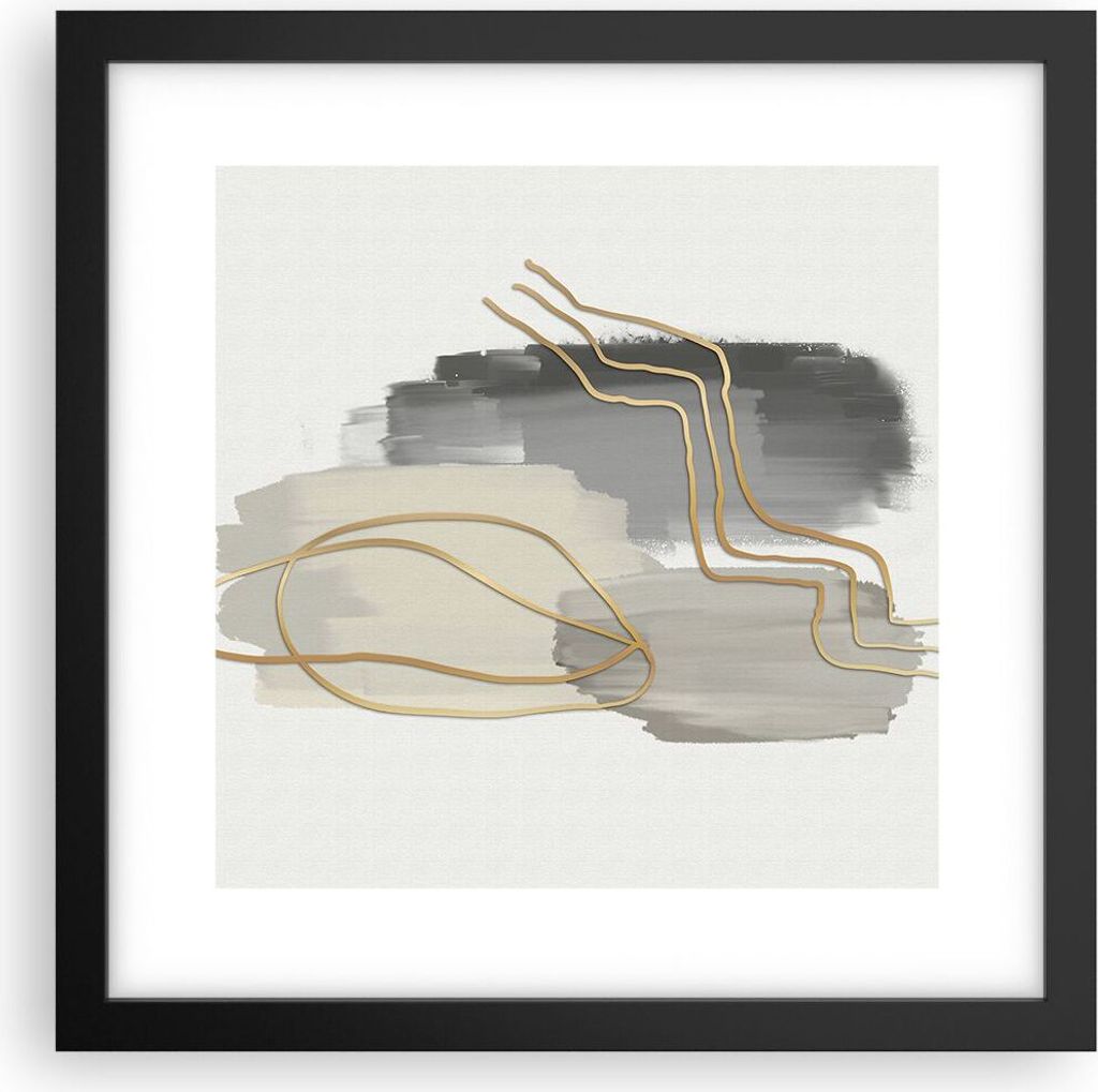 Gerahmtes Poster - Schwarzer Rahmen - Abstraktion Stück Gold - 30x30 cm - Wand Bild - Wanddeko - Wandbilder - Kunstposter - Wandposter - Bilderrah...