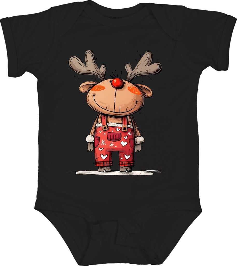 Rudolf Rentier rote Nase Weihnachten niedlich Geschenk Cartoon Unisex Baby Body, Schwarz, 12/18